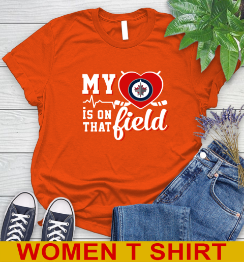 NHL My Heart Is On That Field Hockey Sports Winnipeg Jets Women's T-Shirt 3