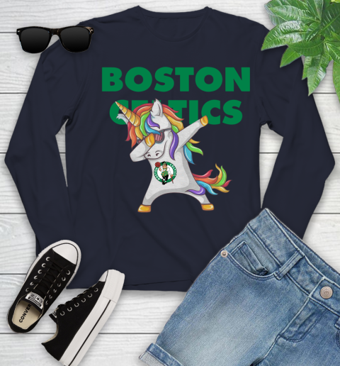 Boston Celtics NBA Basketball Funny Unicorn Dabbing Sports Youth Long Sleeve 3