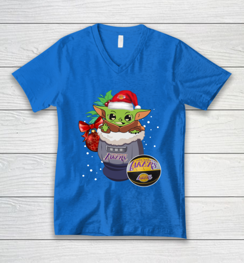 Los Angeles Lakers Christmas Baby Yoda Star Wars Funny Happy NBA V-Neck T-Shirt 6