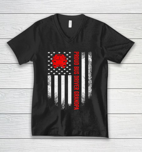 GrandFather gift shirt Vintage USA American Flag Proud School Bus Driver Grandpa T Shirt V-Neck T-Shirt