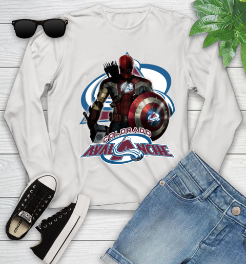 NHL Captain America Thor Spider Man Hawkeye Avengers Endgame Hockey Colorado Avalanche Youth Long Sleeve
