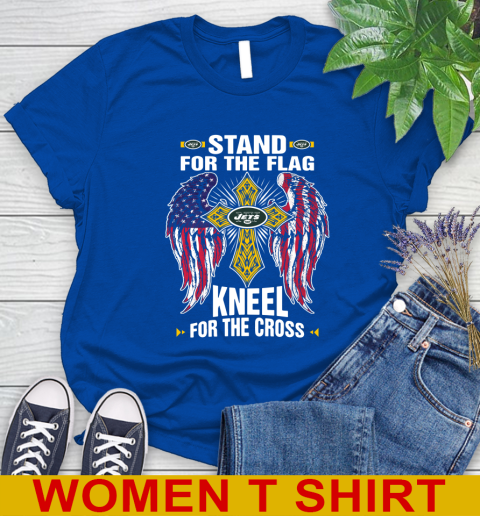 NFL Football New York Jets Stand For Flag Kneel For The Cross Shirt Women's T-Shirt 10