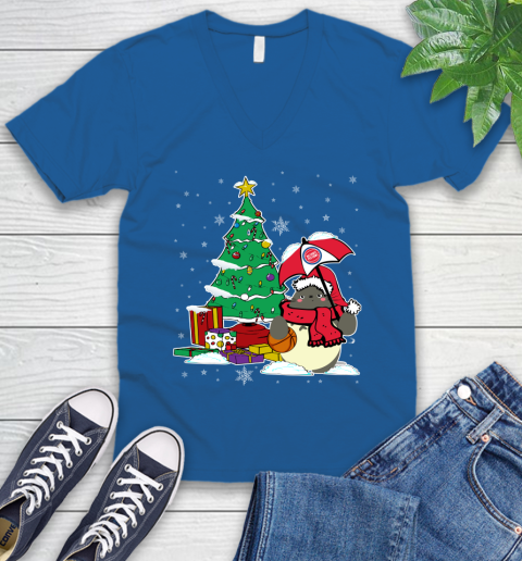 Detroit Pistons NBA Basketball Cute Tonari No Totoro Christmas Sports V-Neck T-Shirt 5