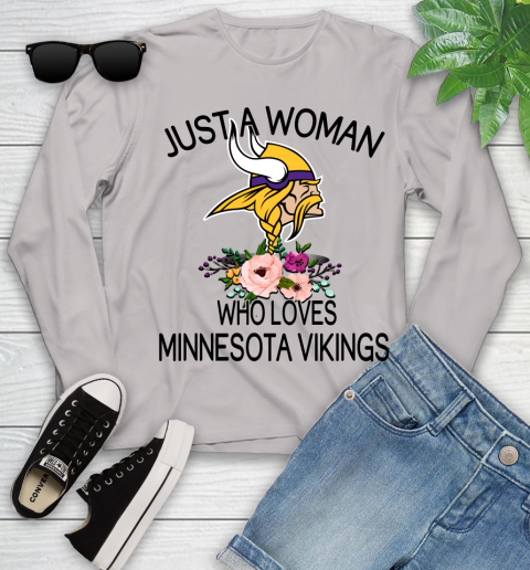 NFL Just A Woman Who Loves Minnesota Vikings Football Sports Youth Long Sleeve 9