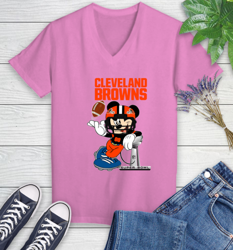 NFL Cleveland Browns Mickey Mouse Disney Super Bowl Football T Shirt Women's V-Neck T-Shirt 14