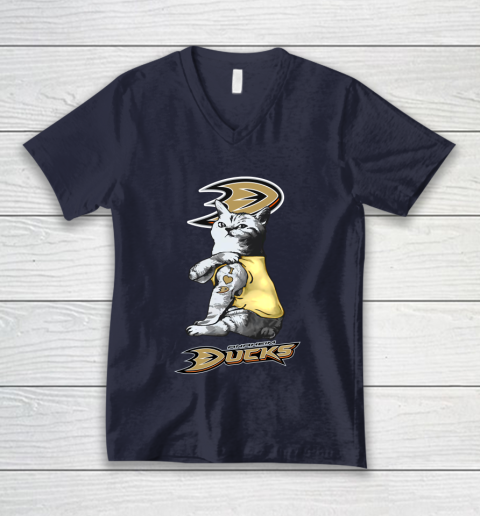 NHL My Cat Loves Anaheim Ducks Hockey V-Neck T-Shirt 2
