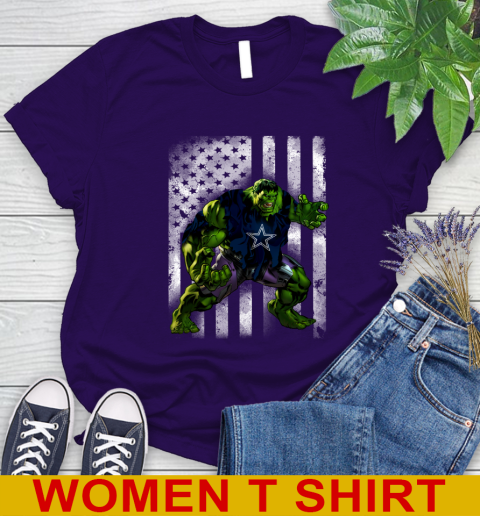 Dallas Cowboys Hulk Marvel Avengers NFL Football American Flag Women's T-Shirt 4