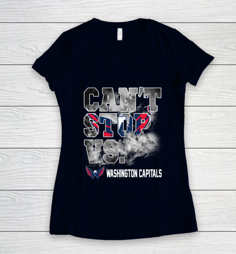 NHL Washington Capitals Hockey Can't Stop Vs Women's V-Neck T-Shirt 2