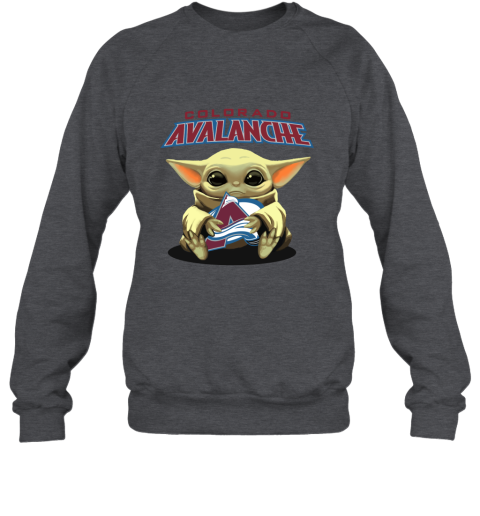 Baby Yoda Hugs The Colorado Avalanche Ice Hockey Sweatshirt