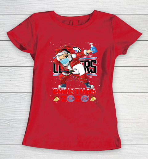 LA Clippers Funny Santa Claus Dabbing Christmas 2020 NBA Women's T-Shirt 9