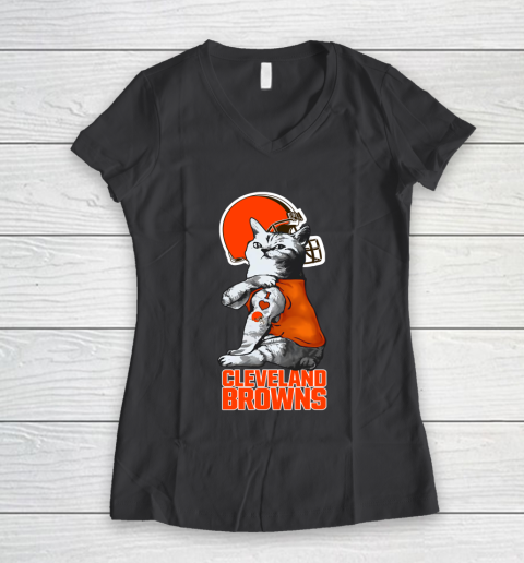 NFL Football My Cat Loves Cleveland Browns Women's V-Neck T-Shirt 6