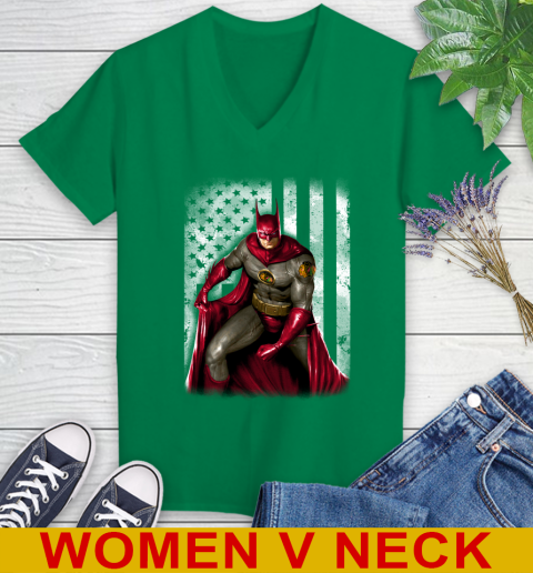 Chicago Blackhawks NHL Hockey Batman DC American Flag Shirt Women's V-Neck T-Shirt 5
