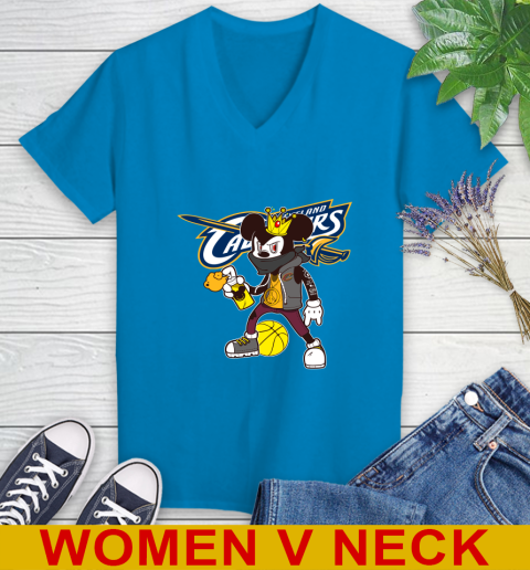Cleveland Cavaliers NBA Basketball Mickey Peace Sign Sports Women's V-Neck T-Shirt 8