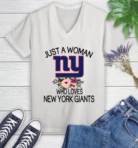 NFL Just A Woman Who Loves New York Giants Football Sports Women's V-Neck T-Shirt