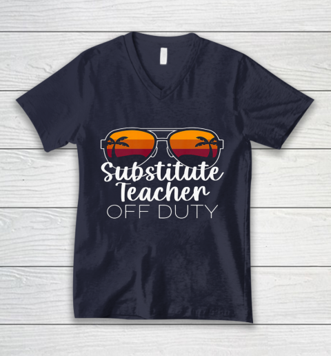Substitute Teacher of the Deaf Off Duty Sunglasses Sunset V-Neck T-Shirt 2