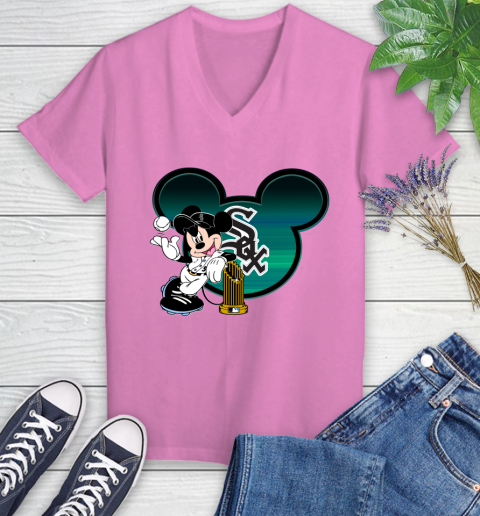 MLB Chicago White Sox The Commissioner's Trophy Mickey Mouse Disney Women's V-Neck T-Shirt 14
