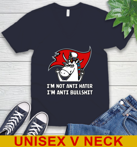 Tampa Bay Buccaneers NFL Football Unicorn I'm Not Anti Hater I'm Anti Bullshit V-Neck T-Shirt 3