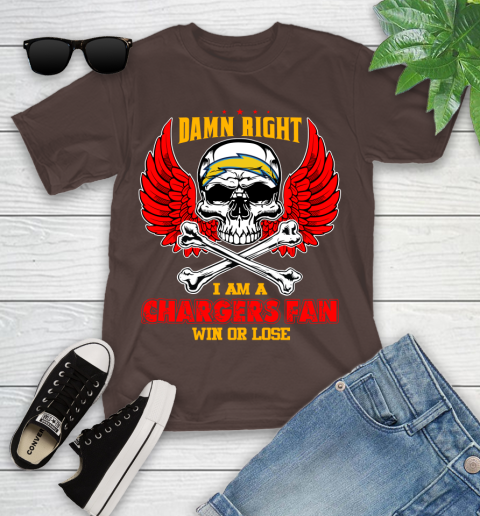 NFL Damn Right I Am A Los Angeles Chargers Win Or Lose Skull Football Sports Youth T-Shirt 7