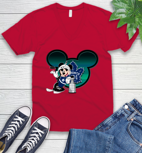 NHL Toronto Maple Leafs Stanley Cup Mickey Mouse Disney Hockey T Shirt V-Neck T-Shirt 8