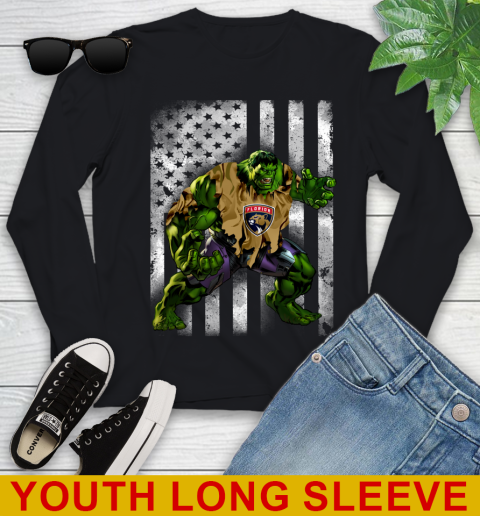 Florida Panthers Hulk Marvel Avengers NHL Hockey American Flag Youth Long Sleeve