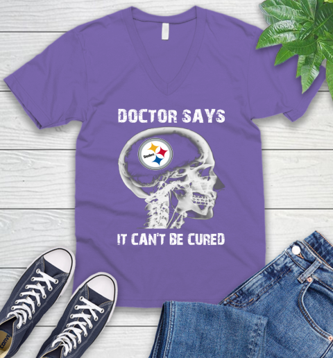 NFL Pittsburgh Steelers Football Skull It Can't Be Cured Shirt V-Neck T-Shirt 8