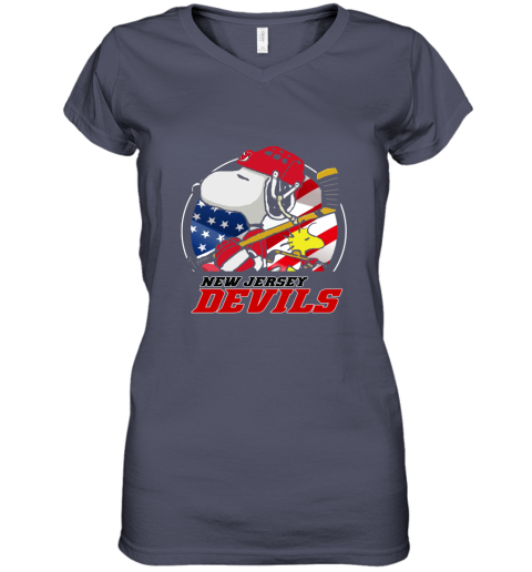 New Jersey Devils Ice Hockey Snoopy And Woodstock NHL Women's V-Neck T-Shirt