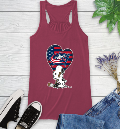 Columbus Blue Jackets NHL Hockey The Peanuts Movie Adorable Snoopy Racerback Tank 8