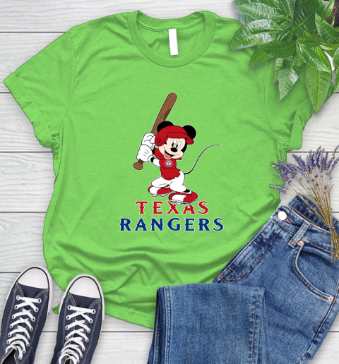 MLB Baseball Texas Rangers Cheerful Mickey Mouse Shirt Women's T-Shirt 10