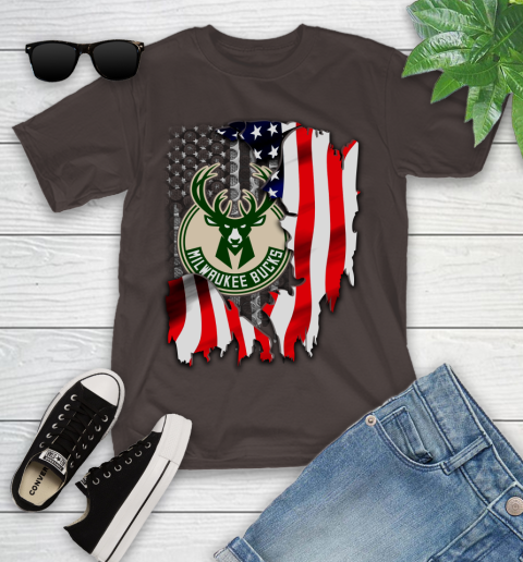 Milwaukee Bucks NBA Basketball American Flag Youth T-Shirt 7
