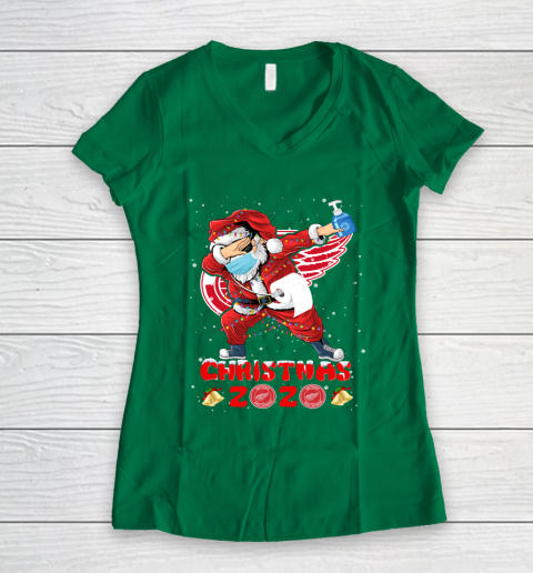 Detroit Red Wings Funny Santa Claus Dabbing Christmas 2020 NHL Women's V-Neck T-Shirt 3