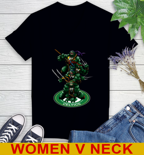 NBA Basketball Boston Celtics Teenage Mutant Ninja Turtles Shirt Women's V-Neck T-Shirt 2