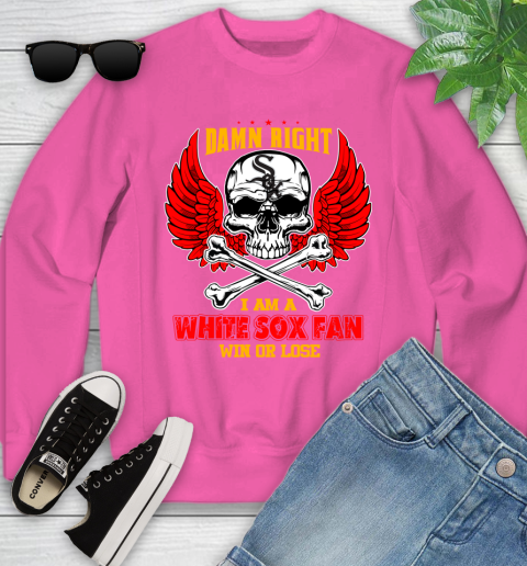MLB Damn Right I Am A Chicago White Sox Win Or Lose Skull Baseball Sports Youth Sweatshirt 6