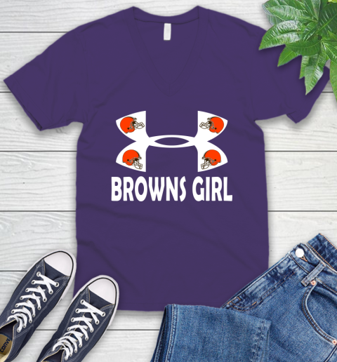 NFL Cleveland Browns Girl Under Armour Football Sports V-Neck T-Shirt 9