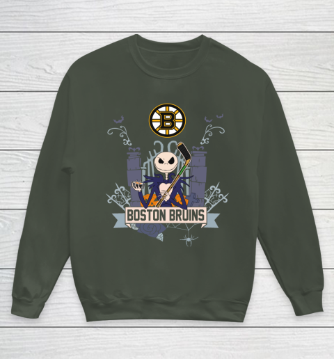 NHL Boston Bruins Hockey Jack Skellington Halloween Youth Sweatshirt 8