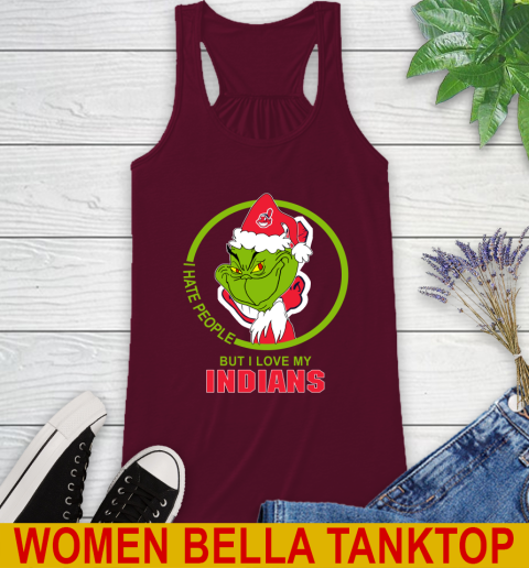 Cleveland Indians MLB Christmas Grinch I Hate People But I Love My Favorite Baseball Team Racerback Tank 3