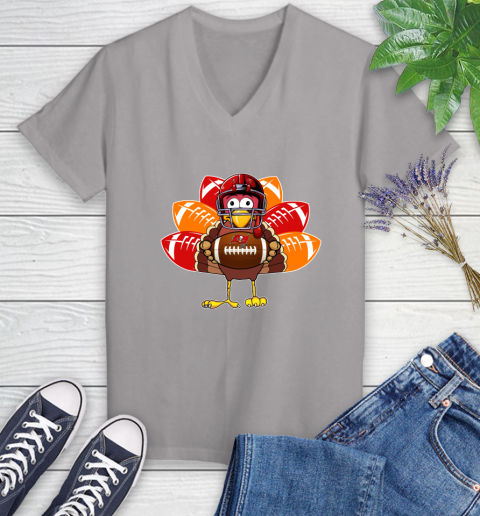 Tampa Bay Buccaneers Turkey Thanksgiving Day Women's V-Neck T-Shirt 4