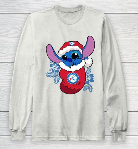 Philadelphia 76ers Christmas Stitch In The Sock Funny Disney NBA Long Sleeve T-Shirt 12