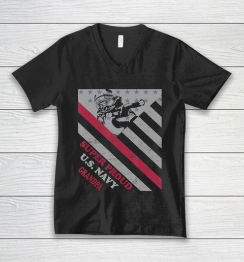 GrandFather gift shirt Vintage Flag Veteran Super Proud U.S. Navy Grandpa lovers T Shirt V-Neck T-Shirt