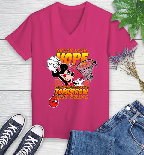 Chicago Bulls NBA Basketball Mickey Disney Never Lose Hope Women's V-Neck T-Shirt 9
