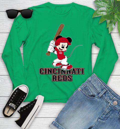 MLB Baseball Cincinnati Reds Cheerful Mickey Mouse Shirt Youth Long Sleeve 6
