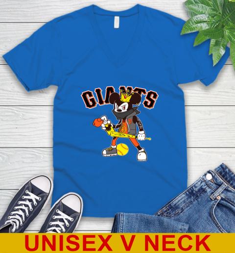 San Francisco Giants MLB Baseball Mickey Peace Sign Sports V-Neck T-Shirt - Image 7