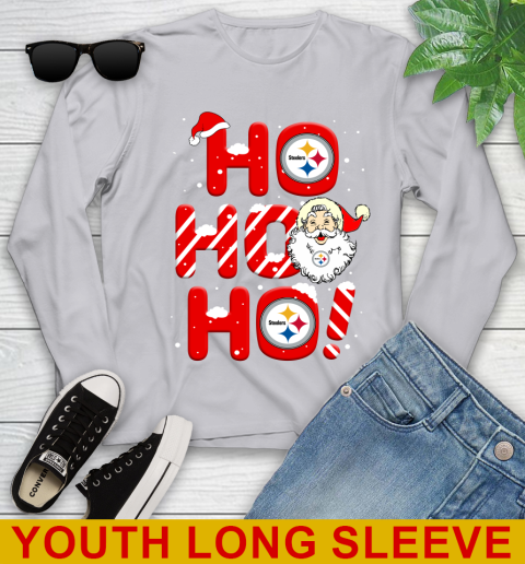 Pittsburgh Steelers NFL Football Ho Ho Ho Santa Claus Merry Christmas Shirt Youth Long Sleeve 5