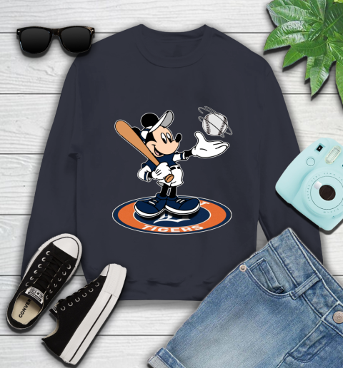 MLB Baseball Detroit Tigers Cheerful Mickey Disney Shirt Youth Sweatshirt 3