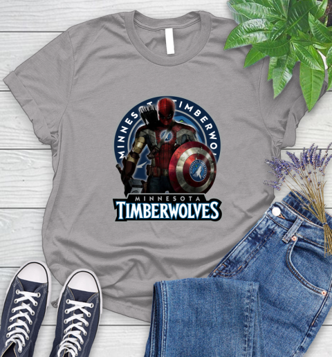 Minnesota Timberwolves NBA Basketball Captain America Thor Spider Man Hawkeye Avengers Women's T-Shirt 5
