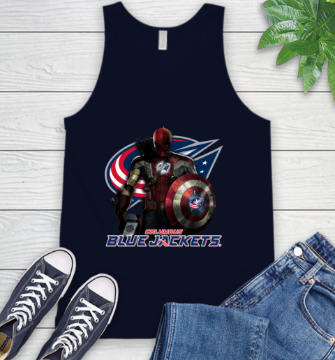 NHL Captain America Thor Spider Man Hawkeye Avengers Endgame Hockey Columbus Blue Jackets Tank Top 3