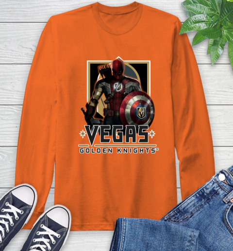 NHL Captain America Thor Spider Man Hawkeye Avengers Endgame Hockey Vegas Golden Knights Long Sleeve T-Shirt 5