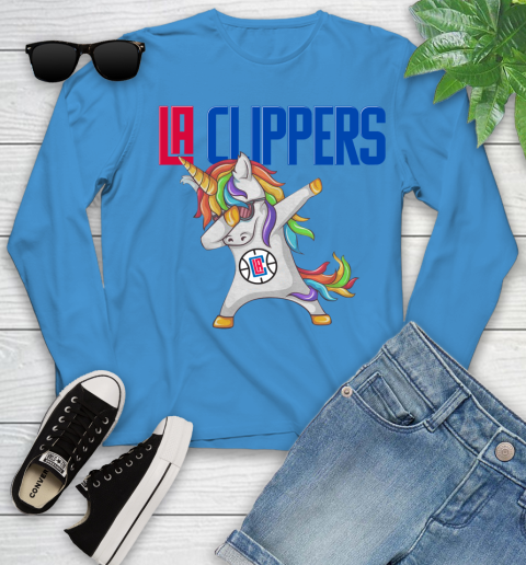 LA Clippers NBA Basketball Funny Unicorn Dabbing Sports Youth Long Sleeve 7