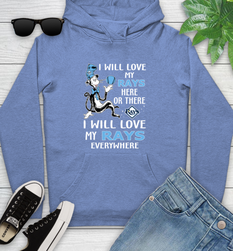 MLB Baseball Tampa Bay Rays I Will Love My Rays Everywhere Dr Seuss Shirt Youth Hoodie 11