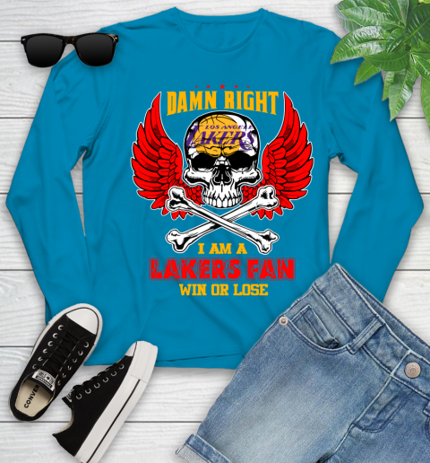 NBA Damn Right I Am A Los Angeles Lakers Win Or Lose Skull Basketball Sports Youth Long Sleeve 9 NBA Damn Right I Am A Los Angeles Lakers Win Or Lose Skull Basketball Sports Youth Long Sleeve - Image 9