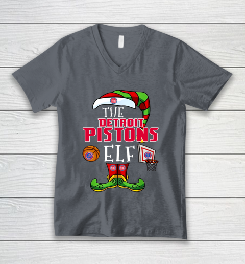 Detroit Pistons Christmas ELF Funny NBA V-Neck T-Shirt 4